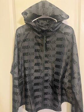 Nike Black and Gray All-Over Logo Hooded Windbreaker